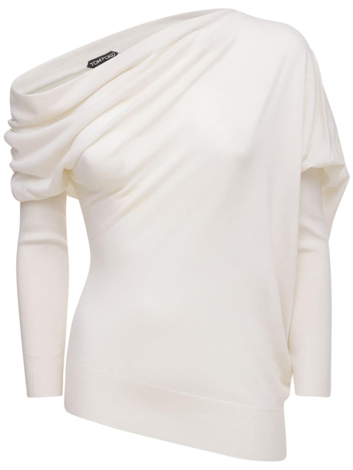 Tom Ford One-shoulder Cashmere And Silk-blend Sweater In 白色