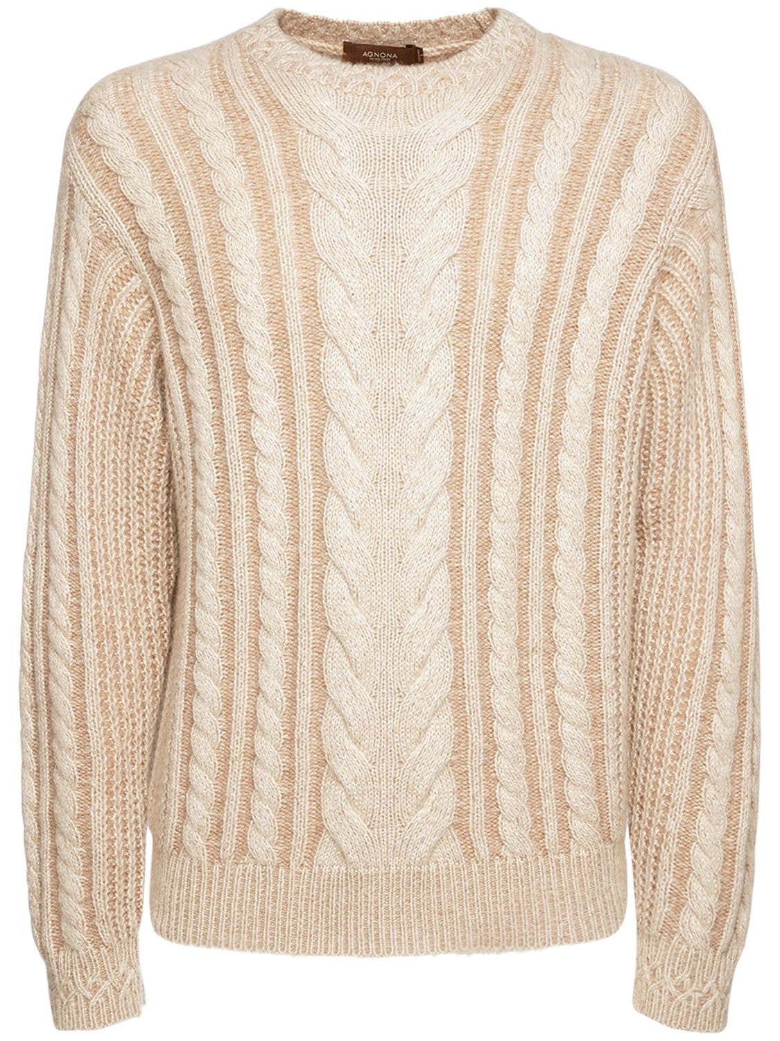 Agnona - Cashmere & silk sweater w/leather detail - Ivory/Camel ...