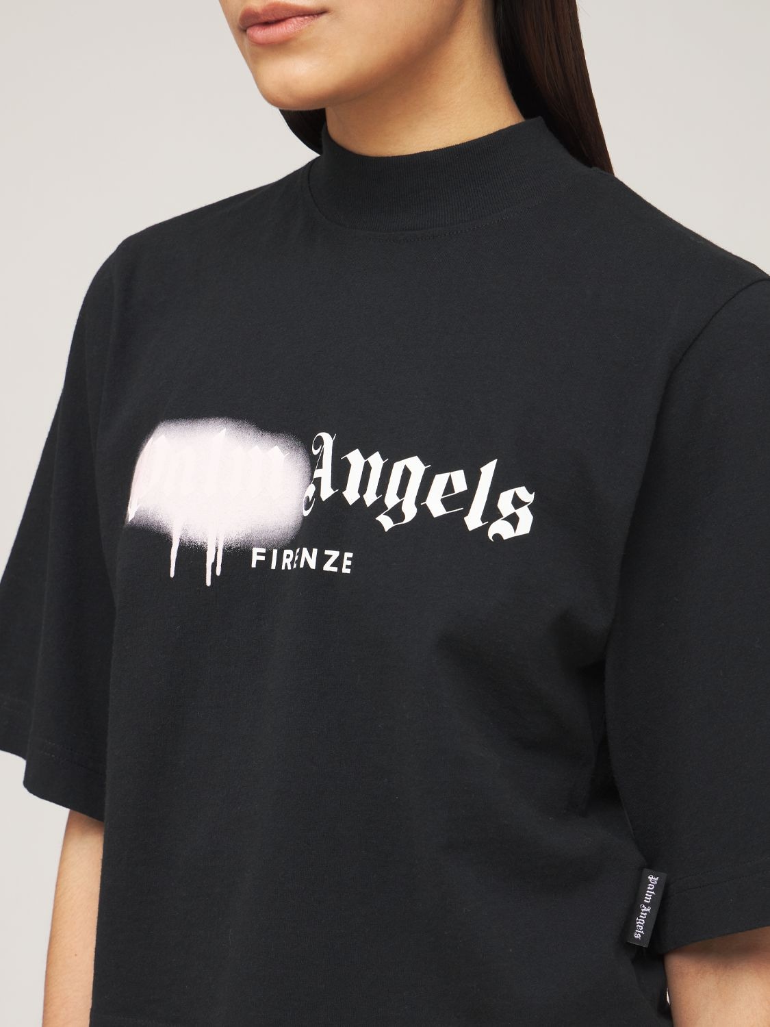 Palm Angels Lvr Exclusive Firenze Spray T-shirt In Black,pink