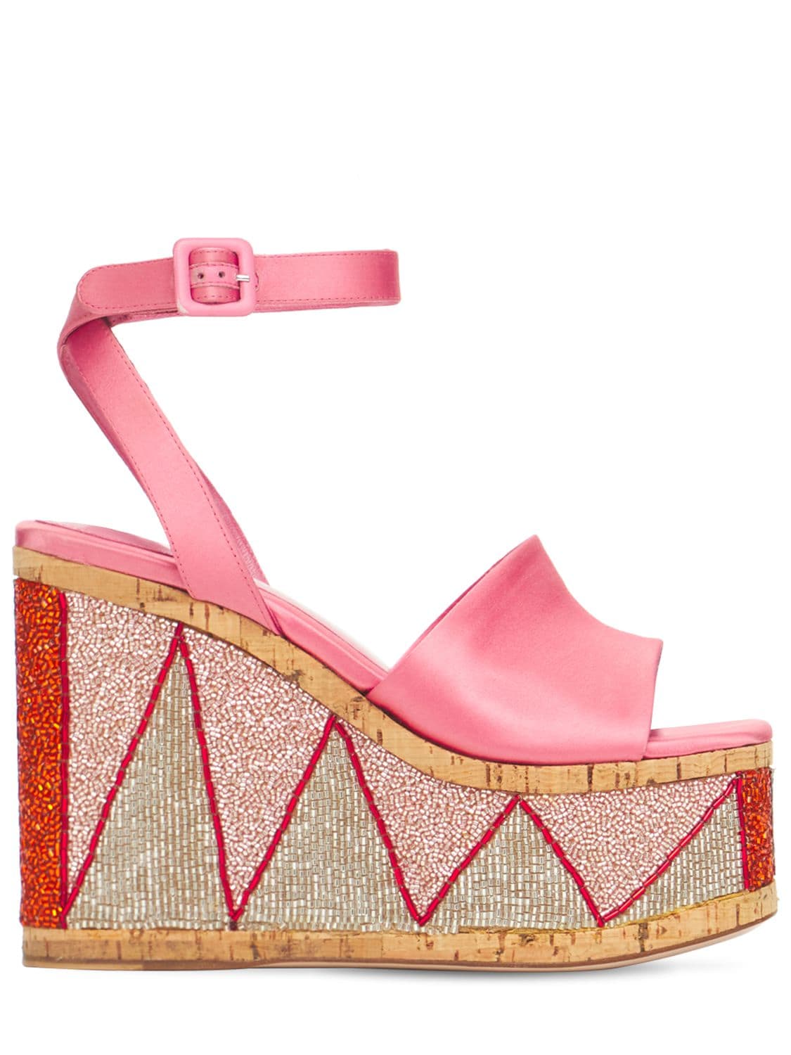 HAUS OF HONEY 125MM LUST BEAD EMBELLISHED SATIN WEDGES,74IYBD003-UEVUQUW1