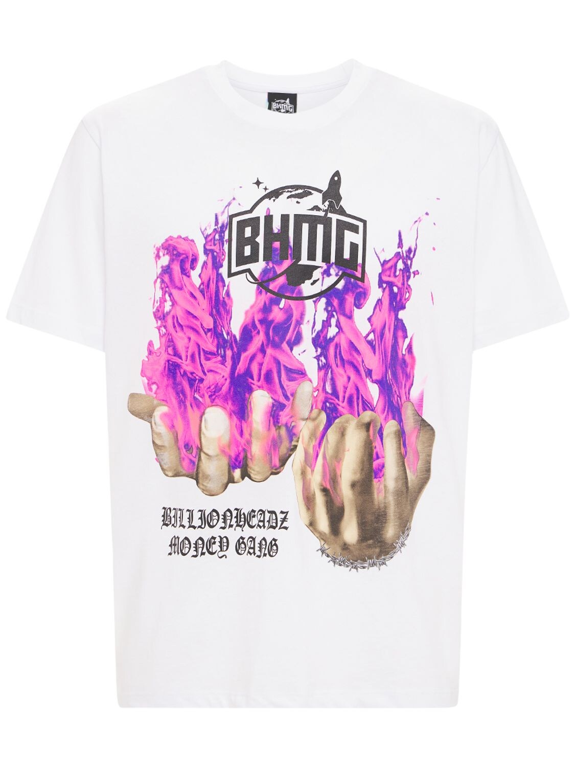 Bhmg Fire Hands Logo Cotton T-shirt In Белый