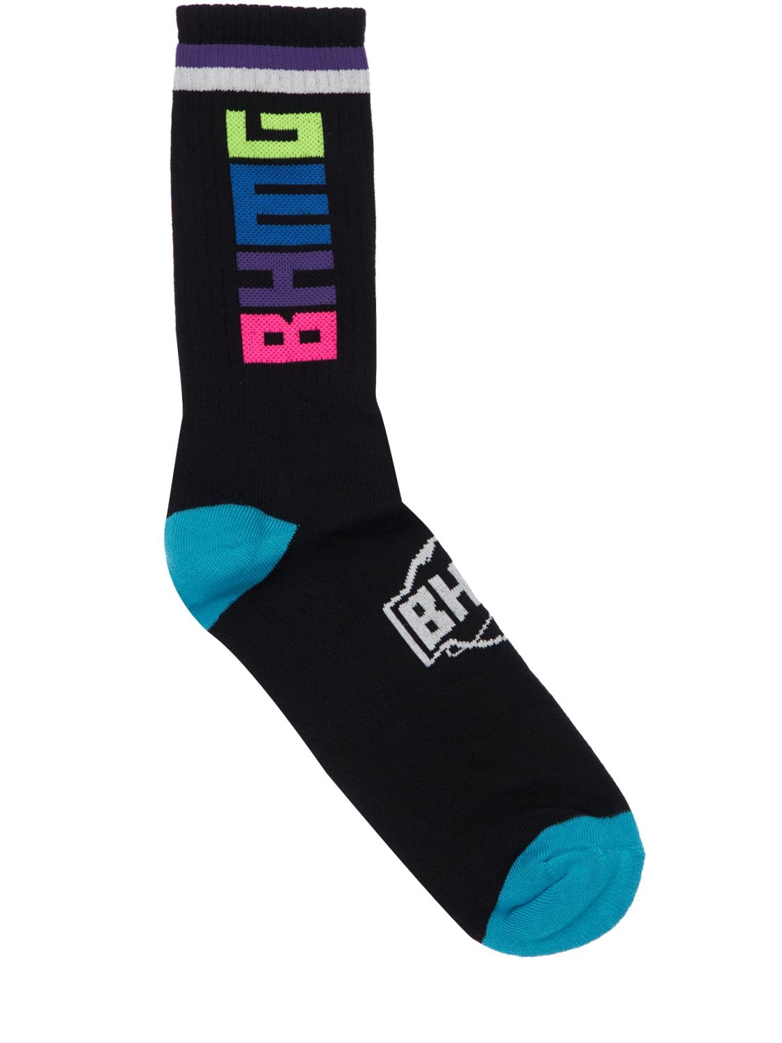 Bhmg Sponged Multicolor Logo Socks In Black