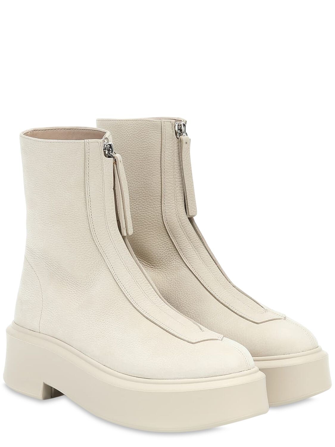 Shop The Row 50mm Zipped Leather Ankle Boots In Beige