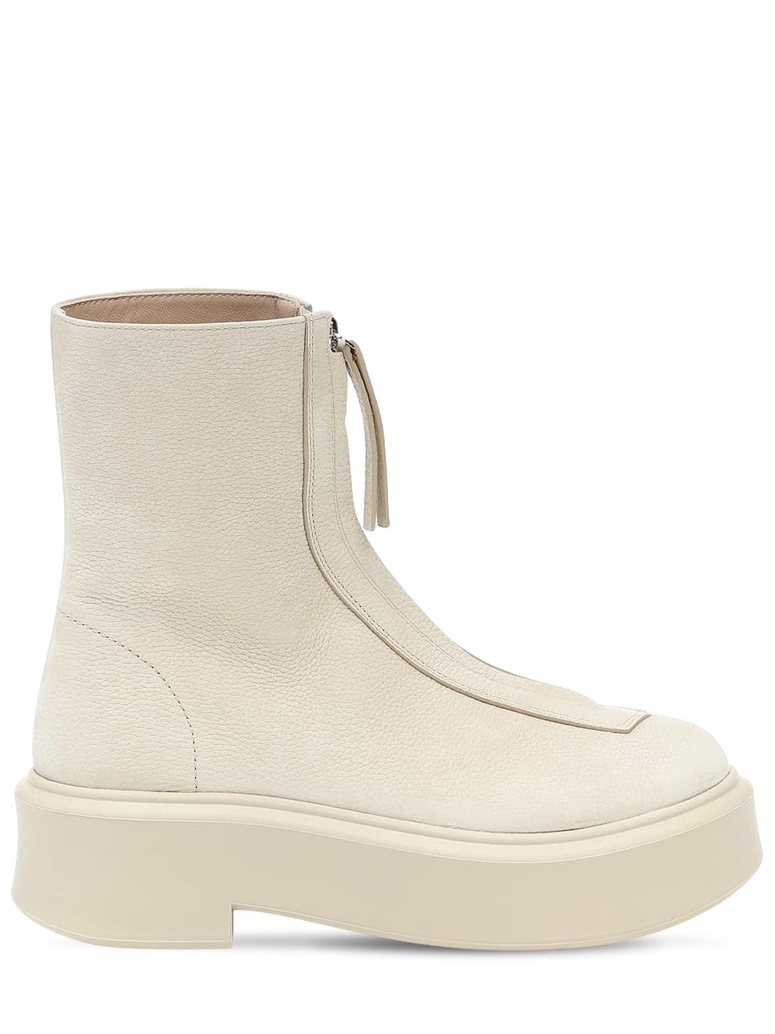 Shop The Row 50mm Zipped Leather Ankle Boots In Beige