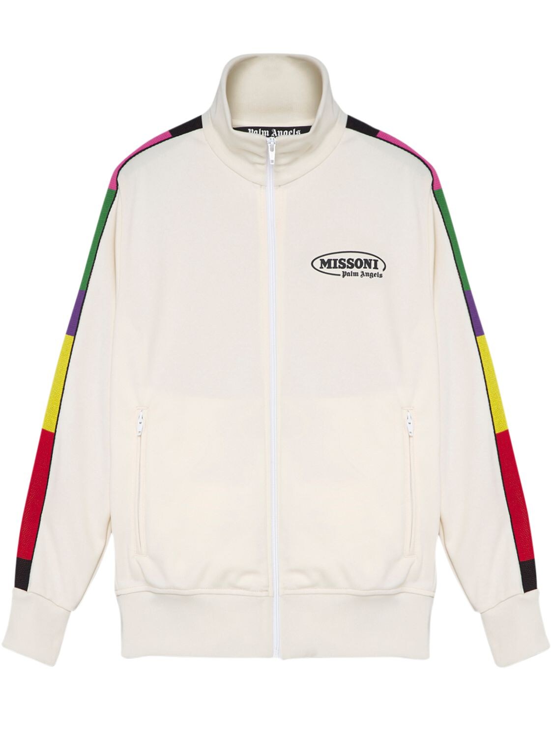 Palm Angels Missoni Print Tech Jersey Track Jacket In Offwhite,black
