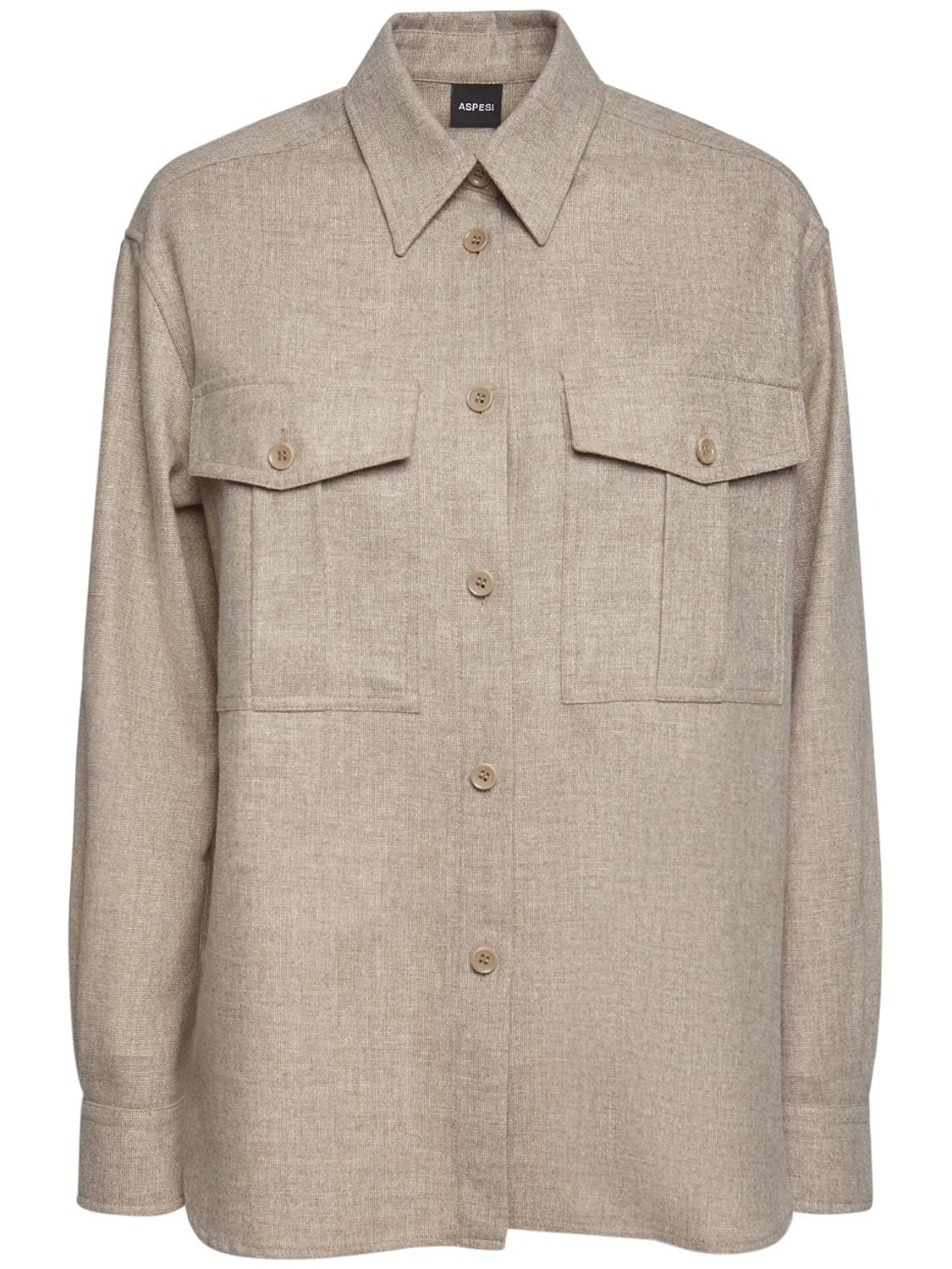 Aspesi Lightweight Wool Flannel Shirt In Beige