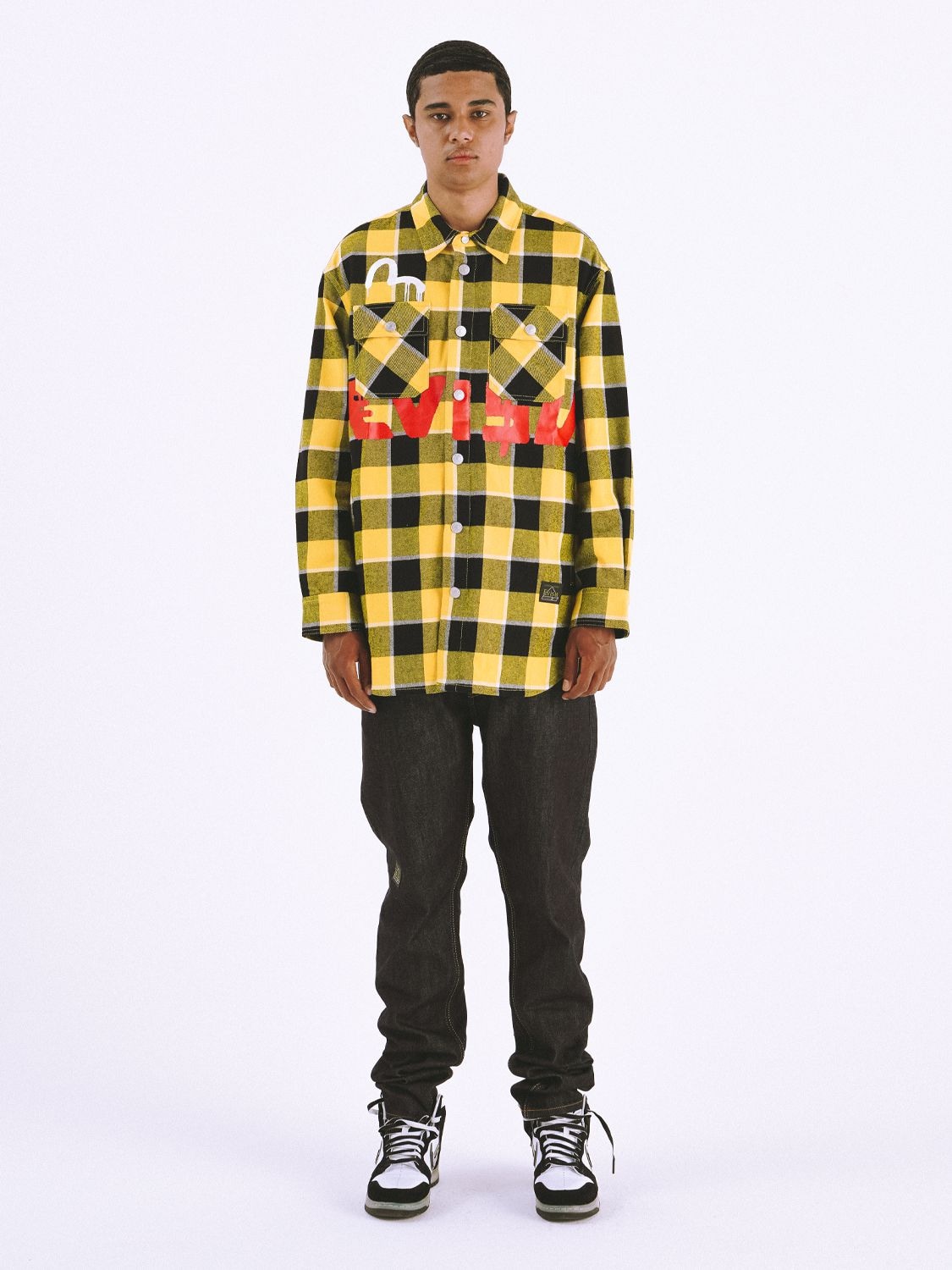 Evisu X Sfera Ebbasta Check-print Cotton Shirt In Yellow