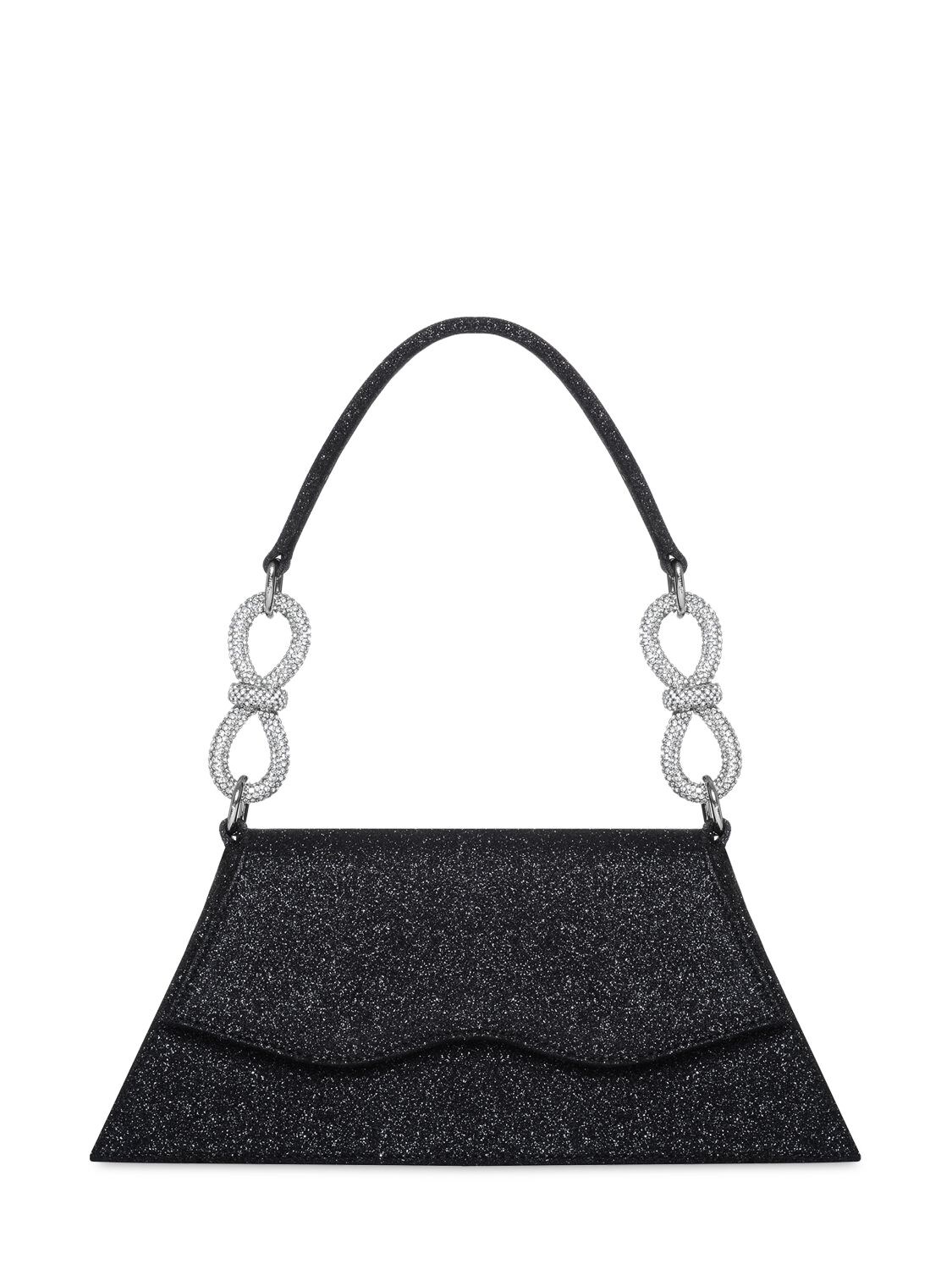 Mach & Mach Medium Samantha Glitter Top Handle Bag In Black