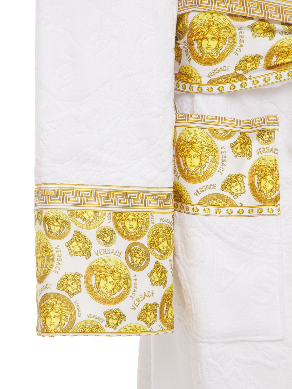 Shop Versace Jaq Medusa Cotton Bathrobe In Bianco,oro