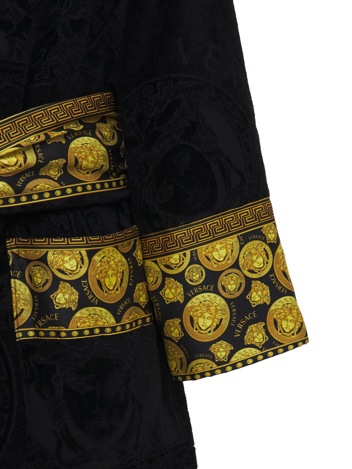 Shop Versace Medusa Cotton Bathrobe In Nero,oro