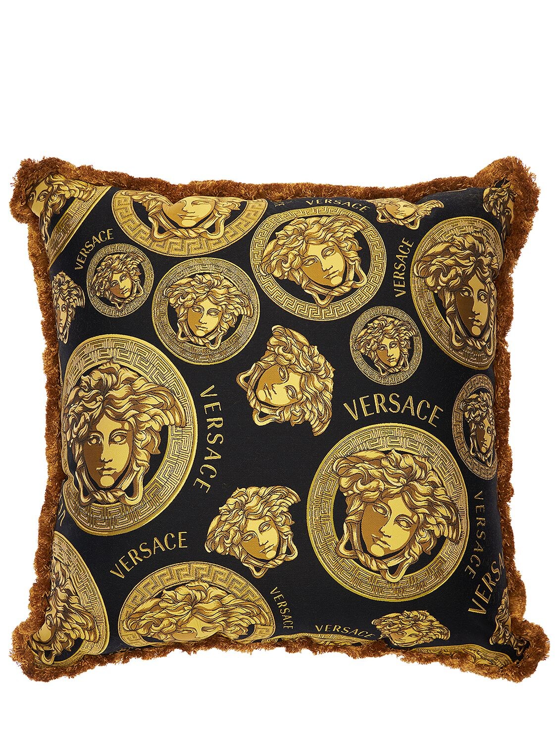 Shop Versace Velvet Cushion In Nero-oro
