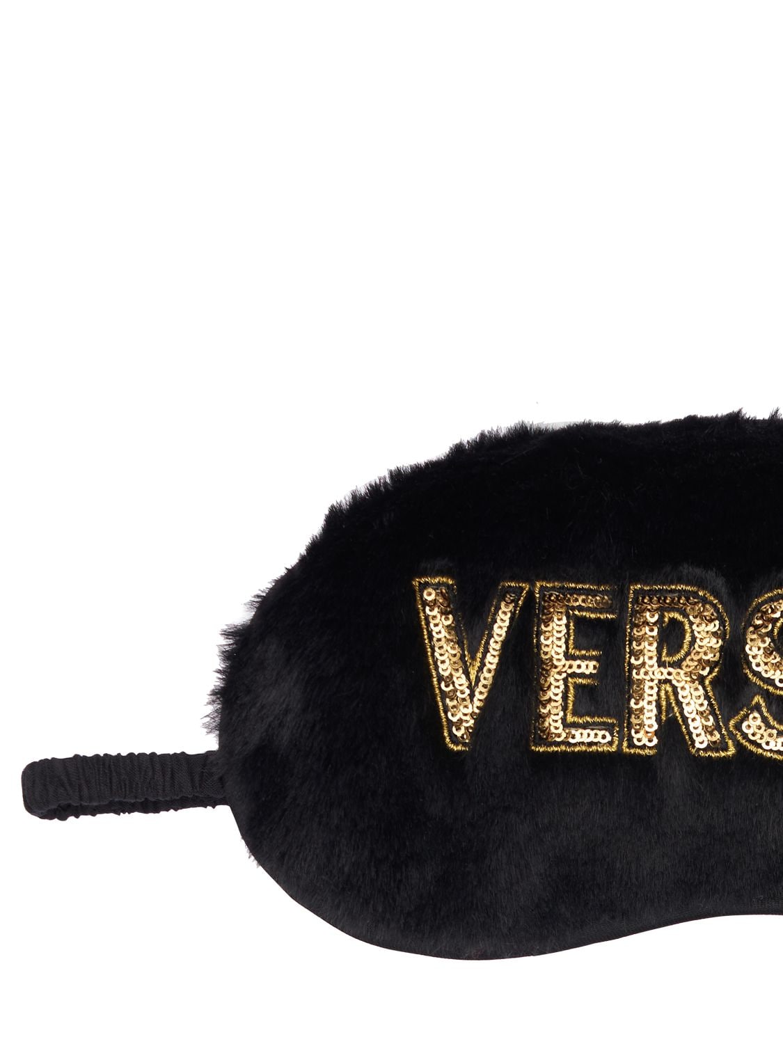 Shop Versace Faux Fur Eye Mask W/sequined Logo In Black