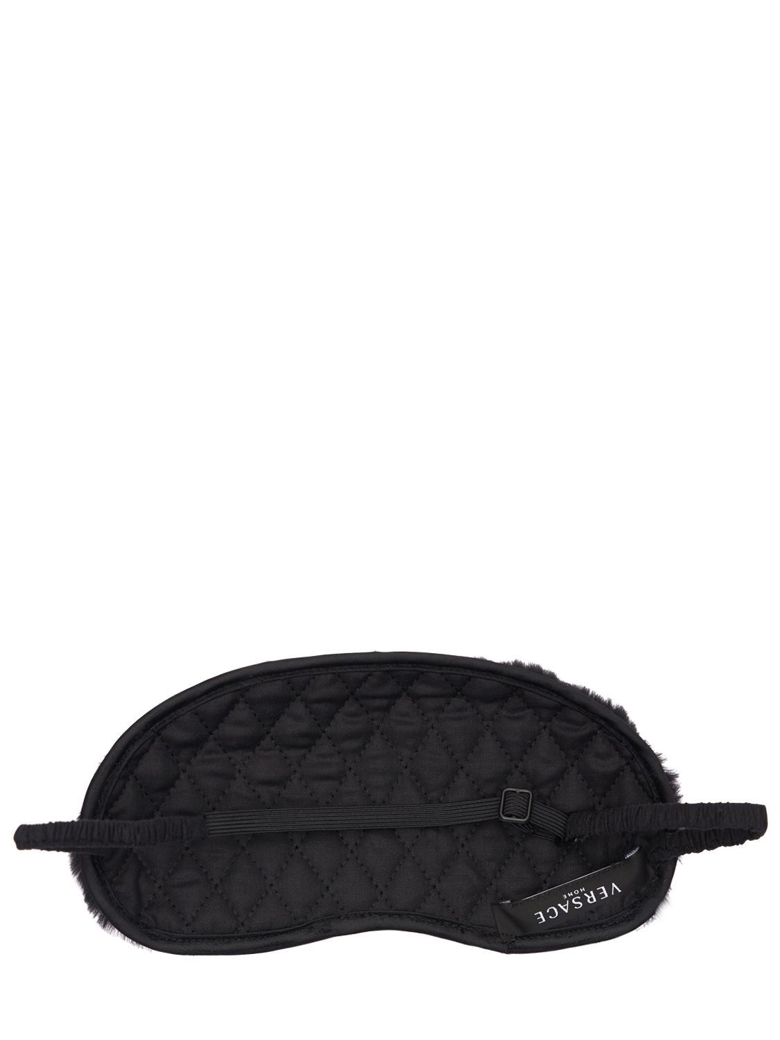 Shop Versace Faux Fur Eye Mask W/sequined Logo In Black