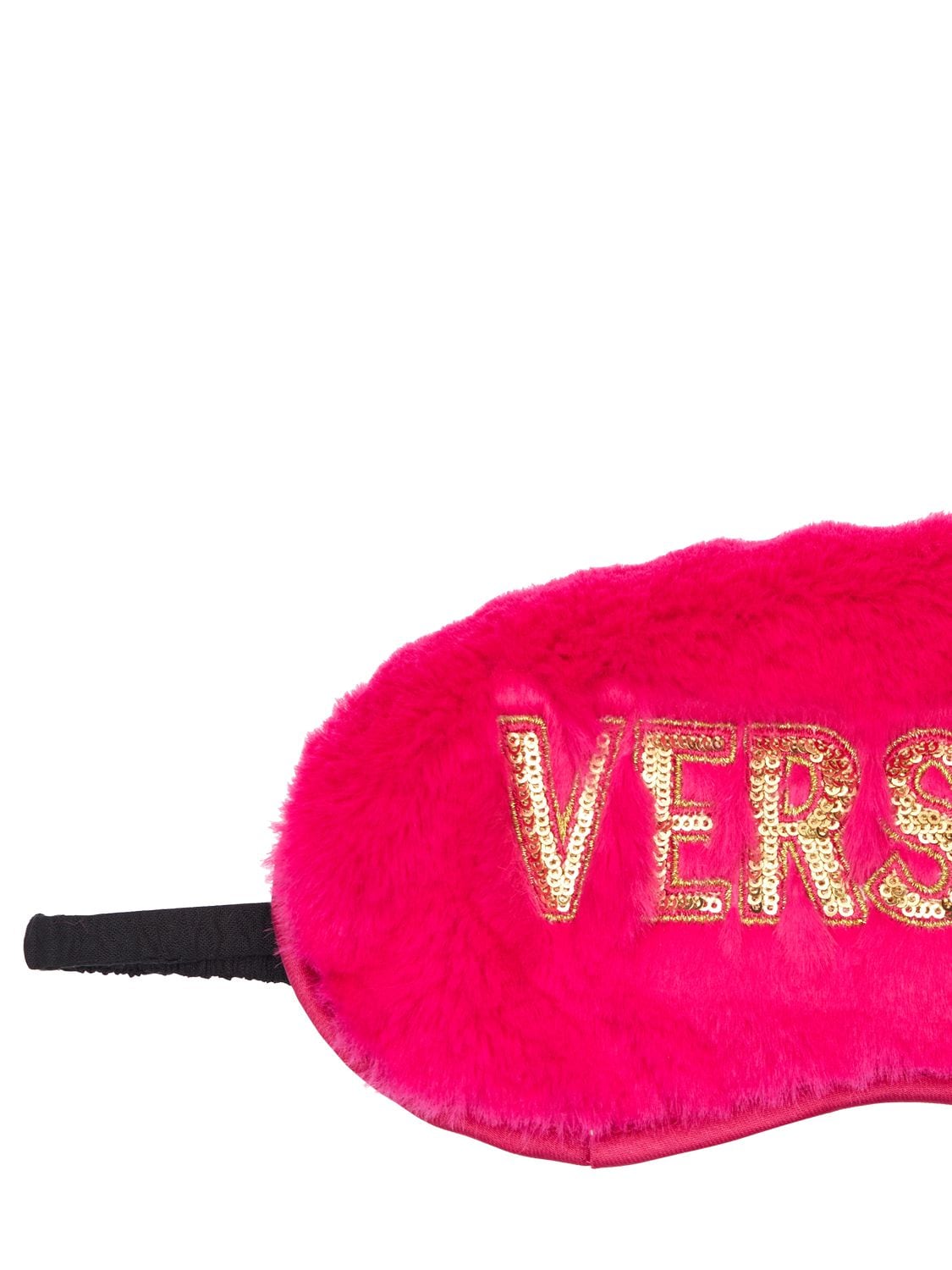 Shop Versace Faux Fur Eye Mask W/sequined Logo In Fuchsia