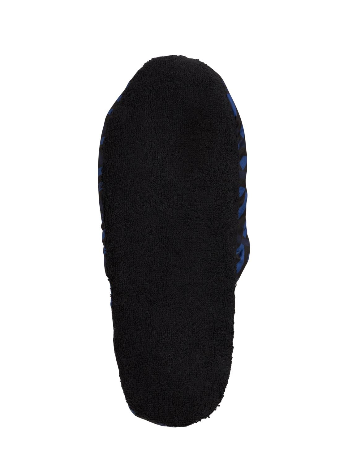Shop Versace Monogram Printed Cotton Slippers In Blue