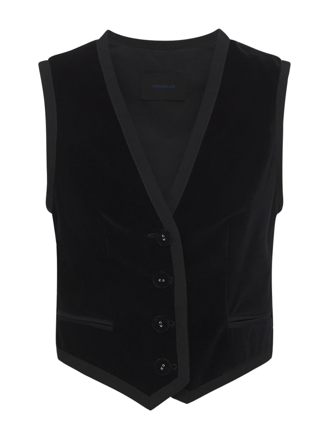 Costarellos Mellie Grosgrain-trimmed Cotton-velvet Vest In Black | ModeSens