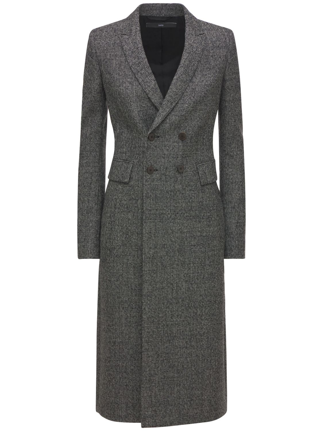 Sapio Brushed Wool Double Breast Long Coat In Grey | ModeSens