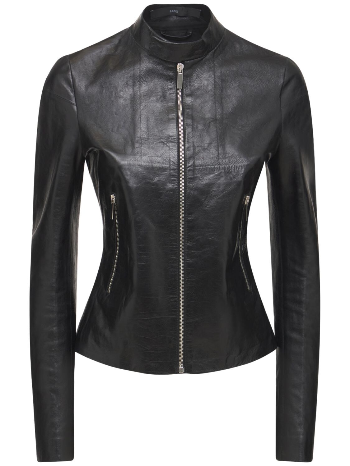 Sapio Leather Zip Up Biker Jacket In Black | ModeSens