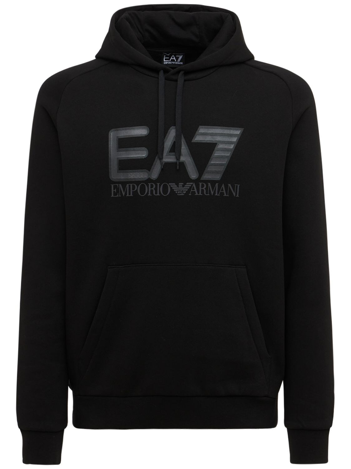 Ea7 Logo-print Cotton Hoodie In Black | ModeSens