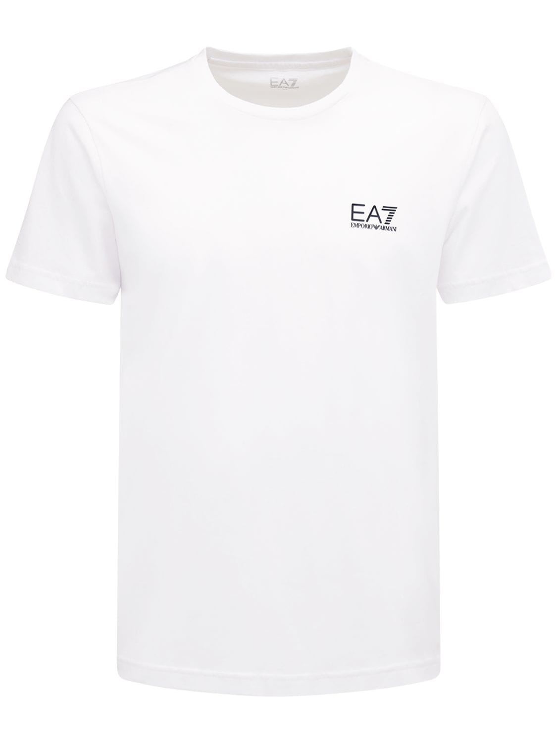 Ea7 Logo纯棉平纹针织t恤 In White,black