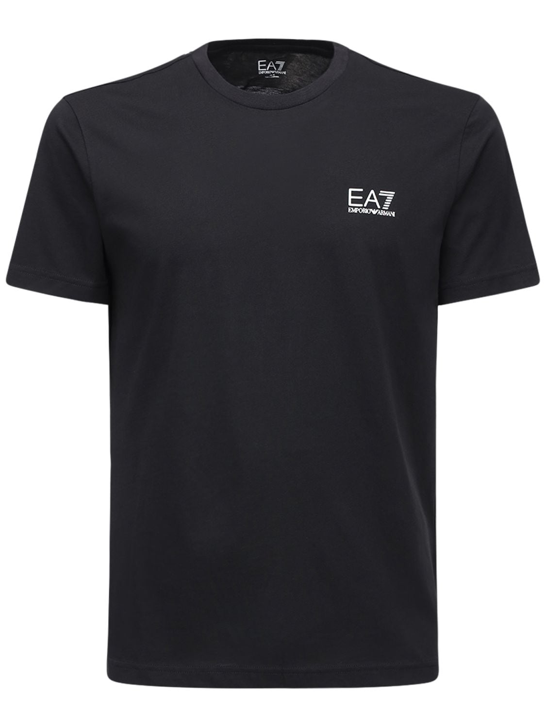 Ea7 Logo纯棉平纹针织t恤 In Black,white