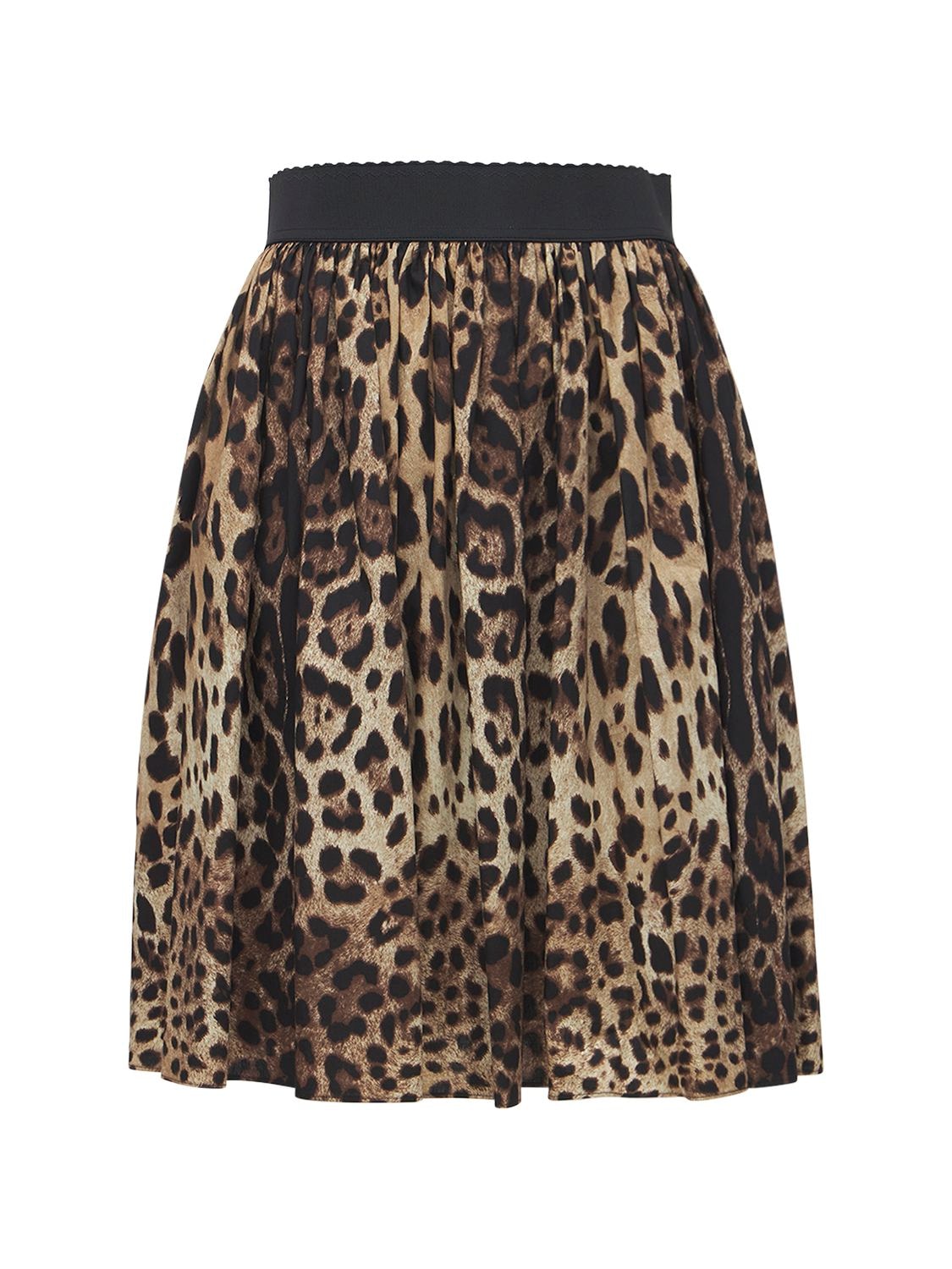 Dolce & Gabbana Leopard-print Cotton Poplin Skirt In Multicolor