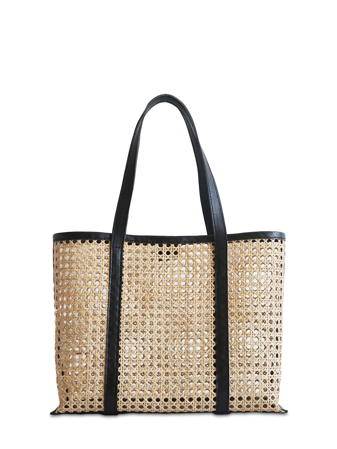 Bembien Medium Margot Rattan & Leather Tote Bag In Natural,black