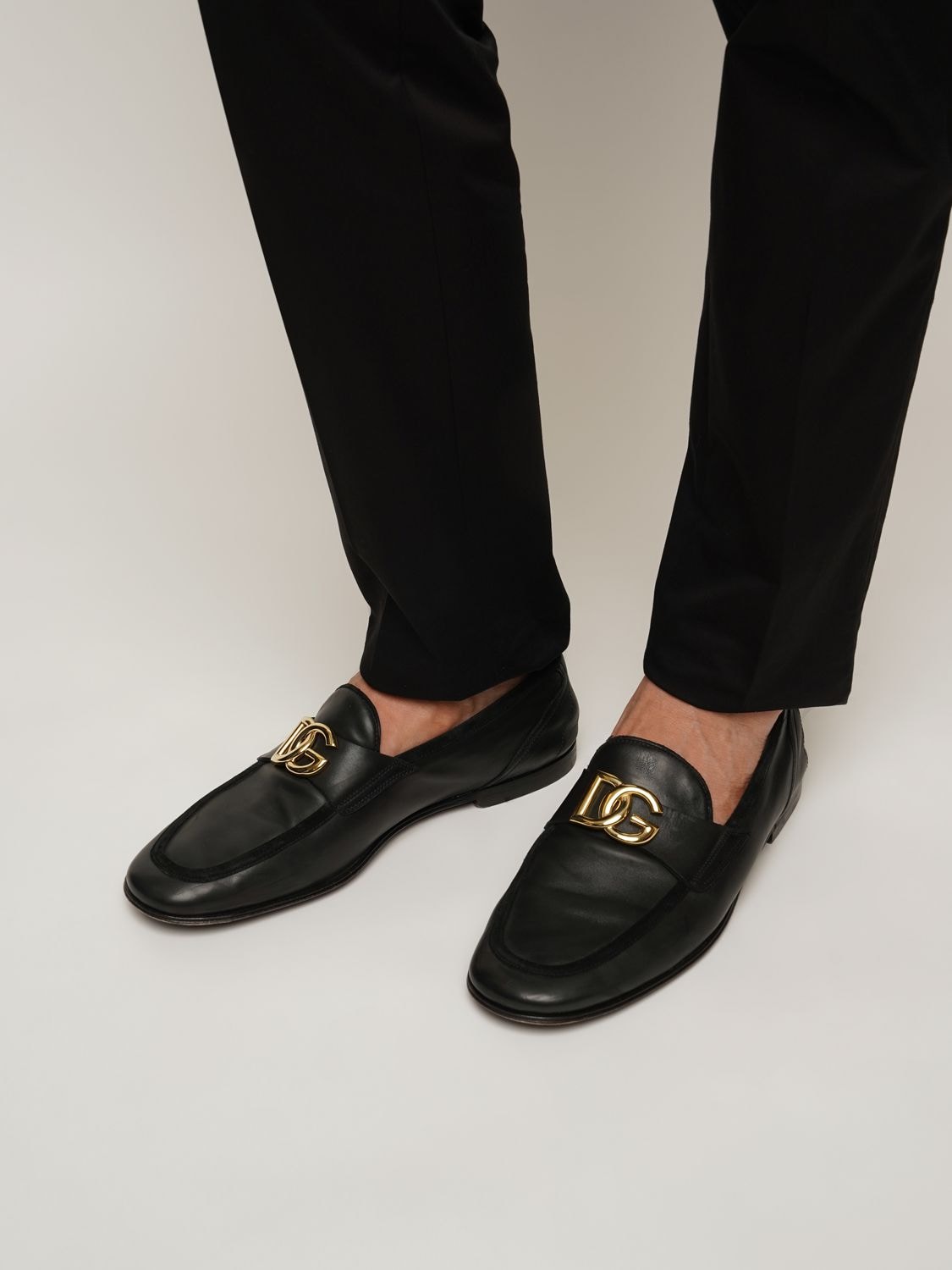 Shop Dolce & Gabbana Dg Leather Loafers In Black