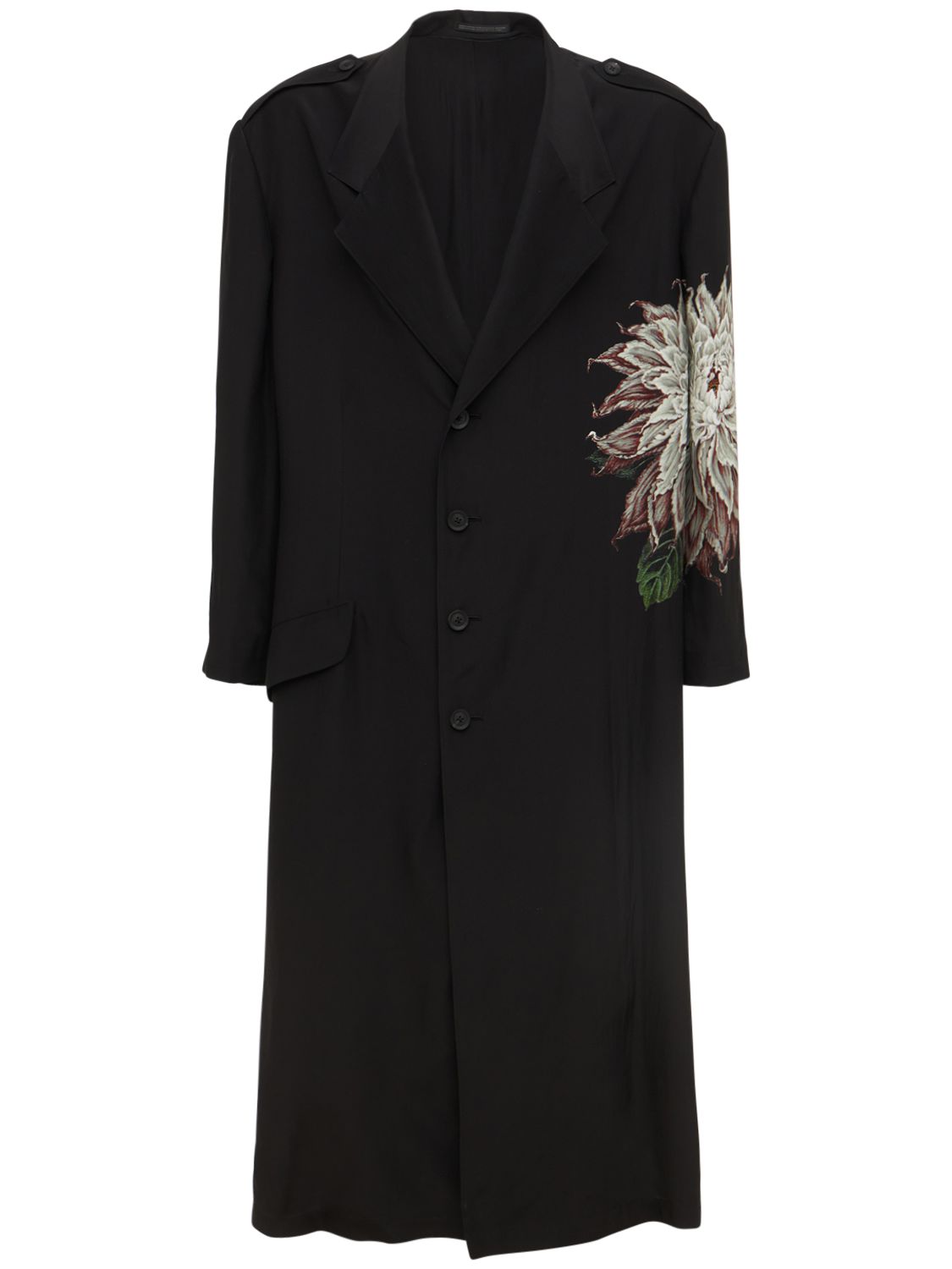 Yohji Yamamoto Dahlia Print Silk Long Coat In Black | ModeSens
