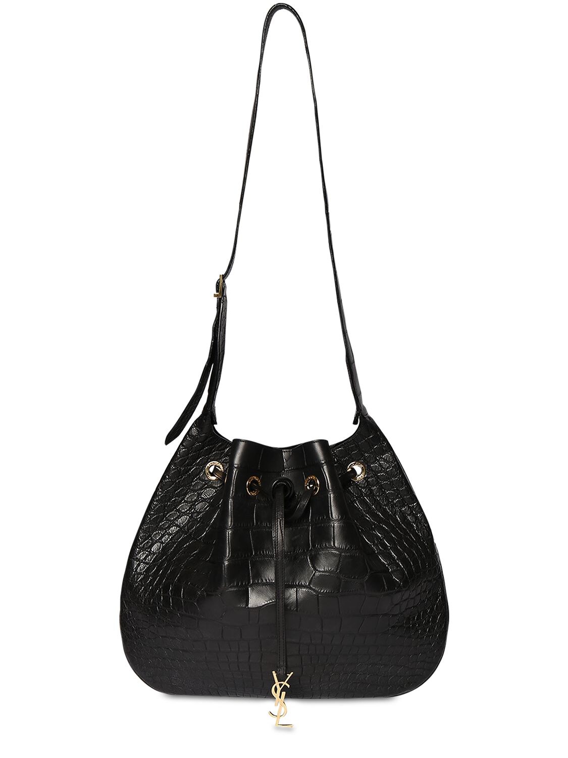 Image of Croc Embossed Leather Shoulder Bag