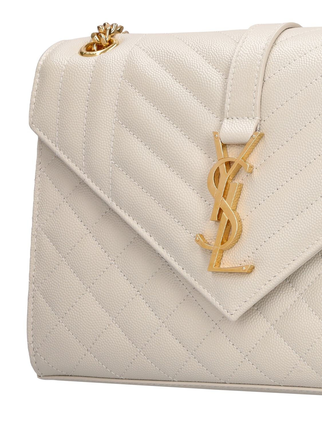 Shop Saint Laurent Medium Envelope Quilted Leather Bag In Cream