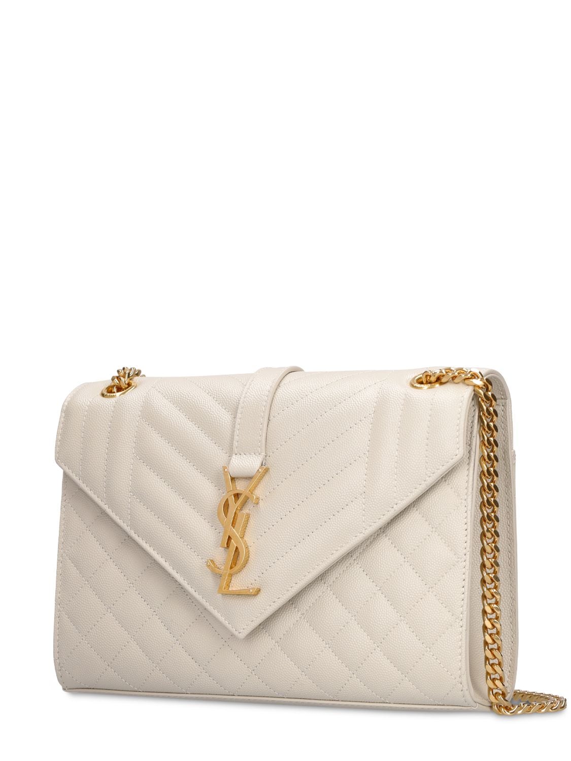 Shop Saint Laurent Medium Envelope Quilted Leather Bag In Cream