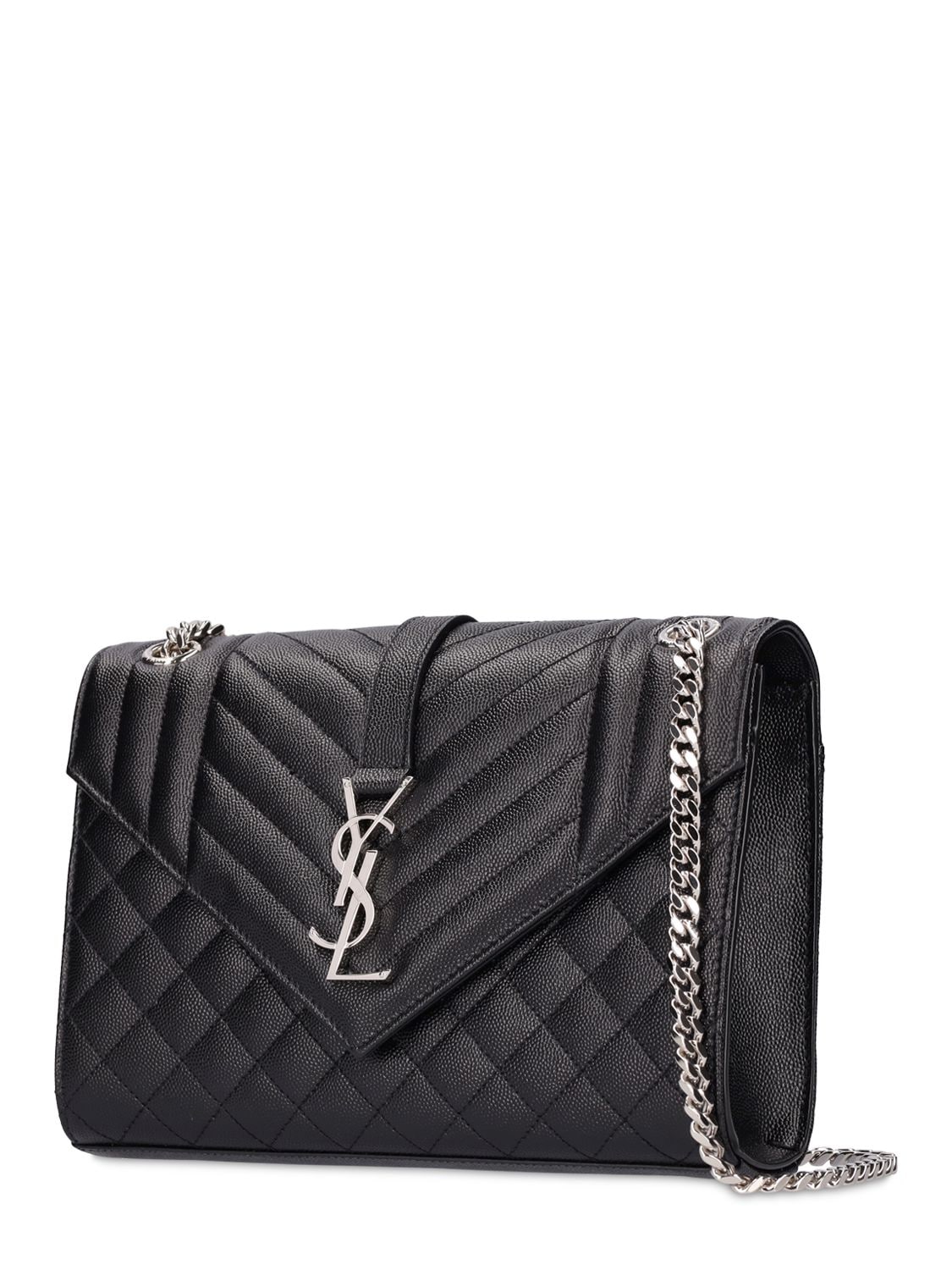 Shop Saint Laurent Envelope Leather Shoulder Bag In Black