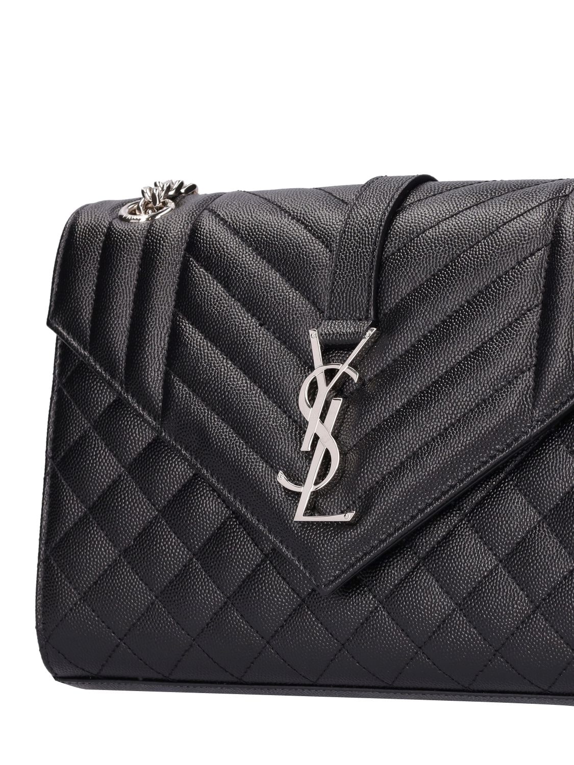 Shop Saint Laurent Envelope Leather Shoulder Bag In Black