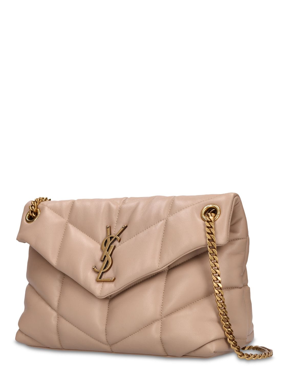 Shop Saint Laurent Small Puffer Leather Shoulder Bag In Dark Beige