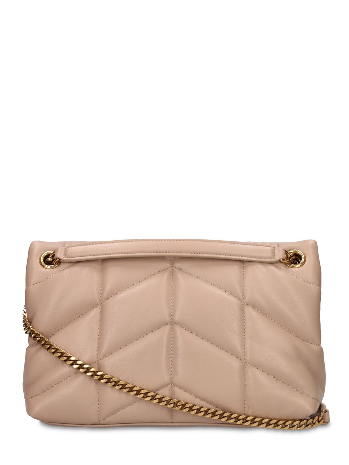 Shop Saint Laurent Small Puffer Leather Shoulder Bag In Dark Beige