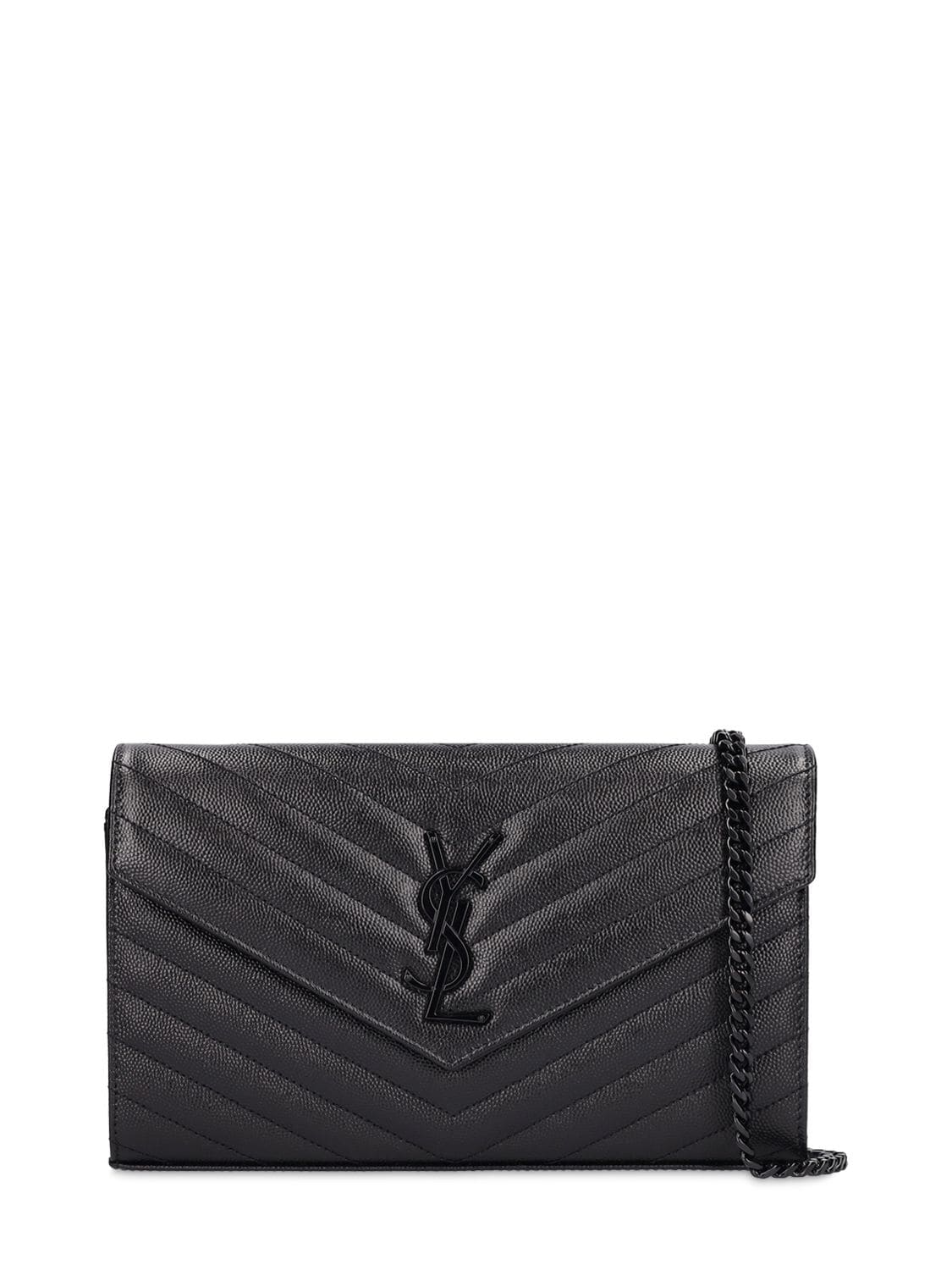 Saint Laurent - Monogram embossed leather chain wallet - Black ...