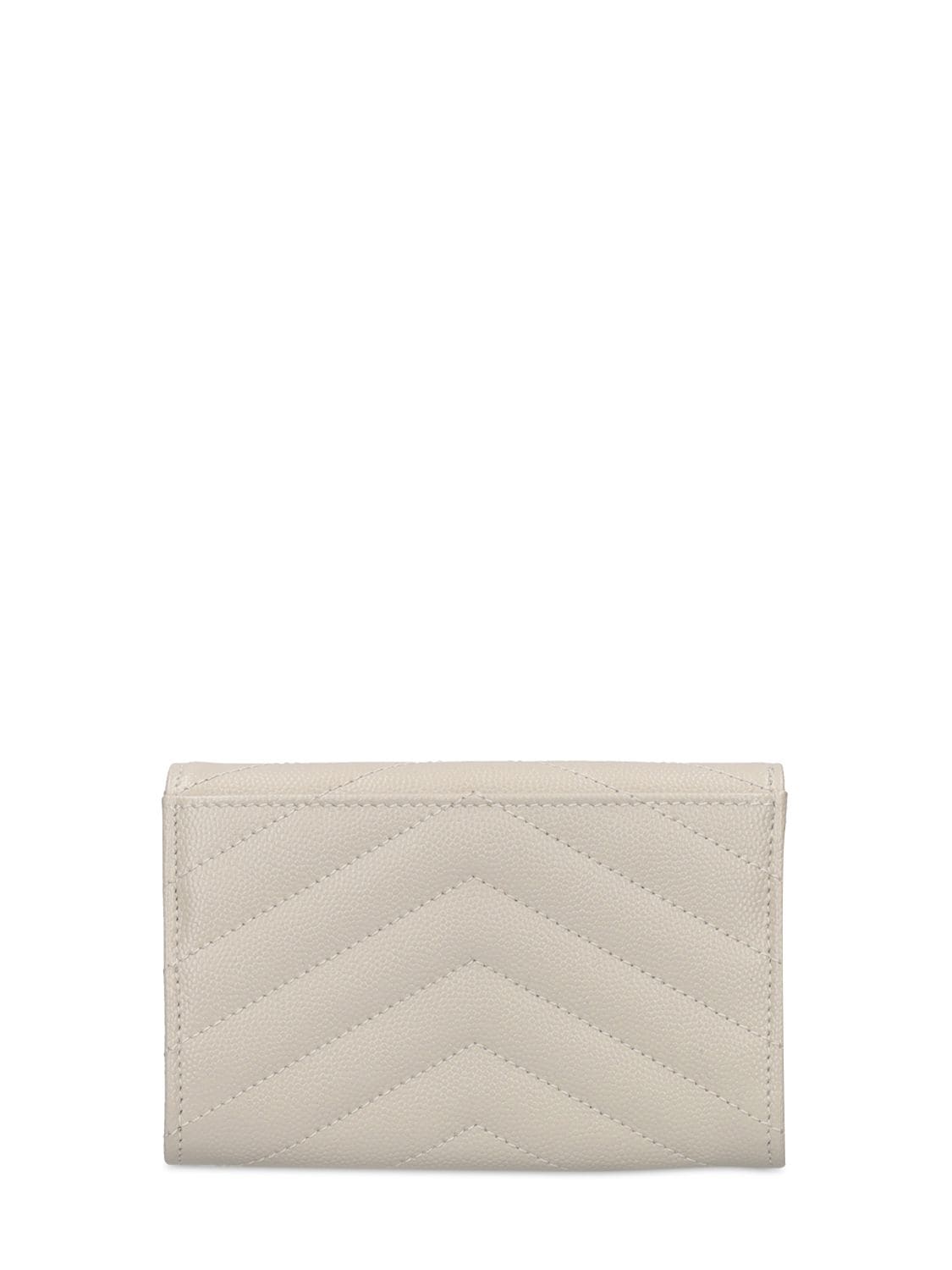 Shop Saint Laurent Monogram Leather Envelope Wallet In Crema Soft