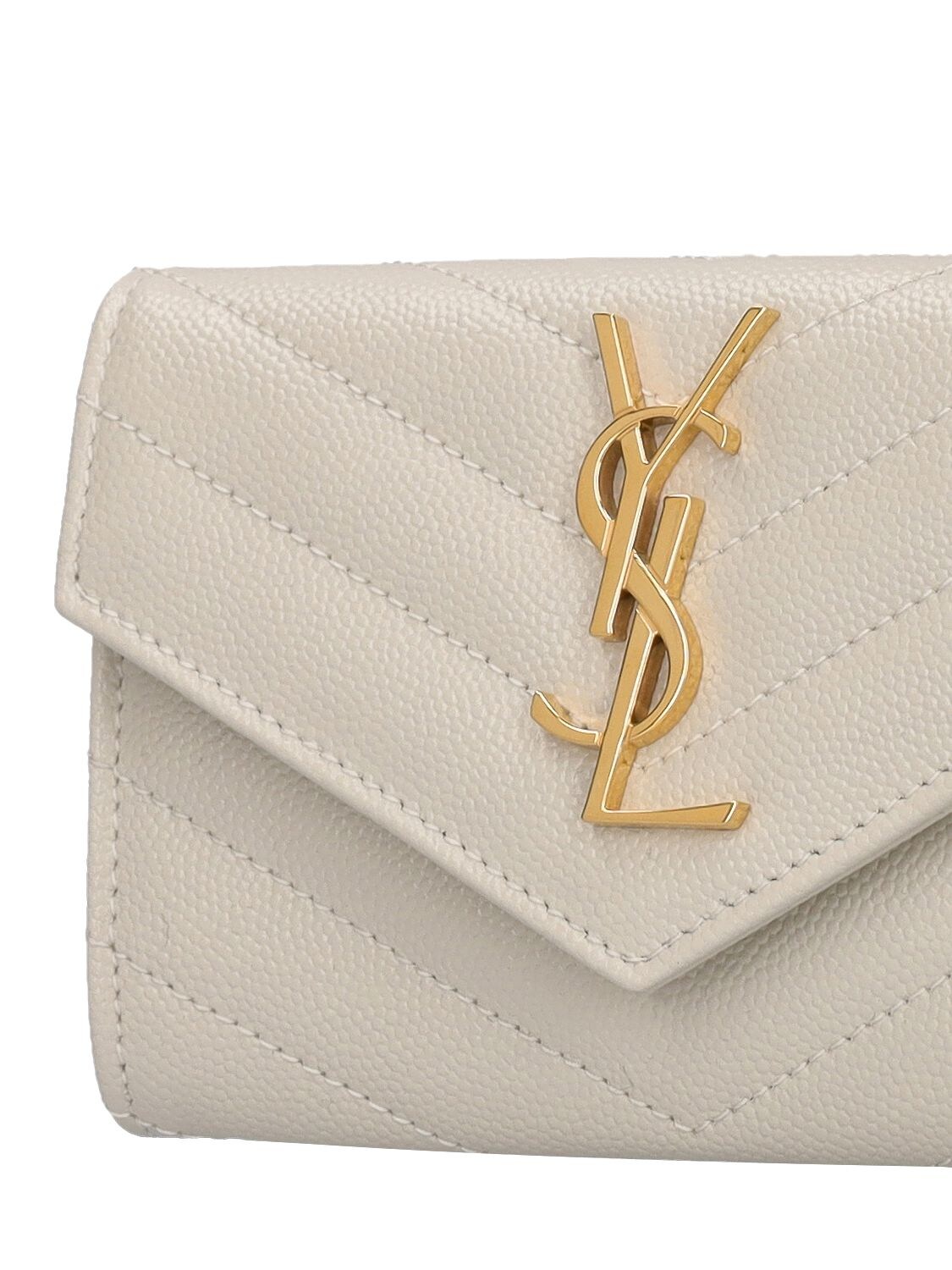 Shop Saint Laurent Monogram Leather Envelope Wallet In Crema Soft