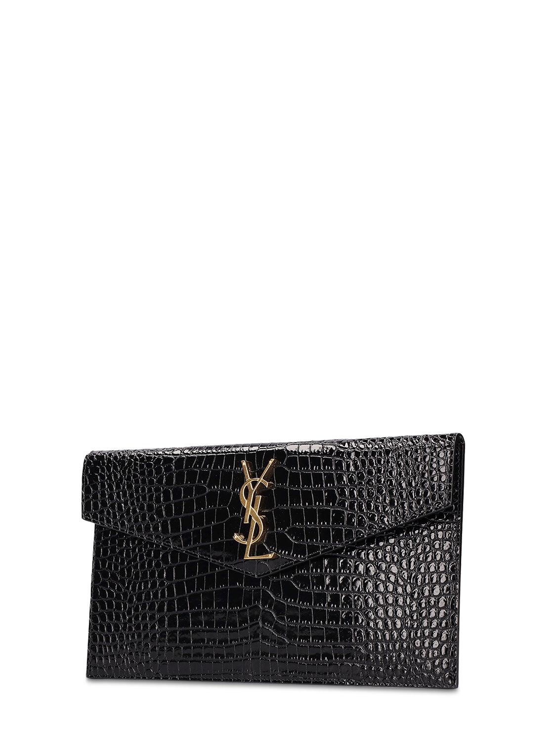 Saint Laurent | Men Logo Croc Embossed Slim Leather Bag Black Unique