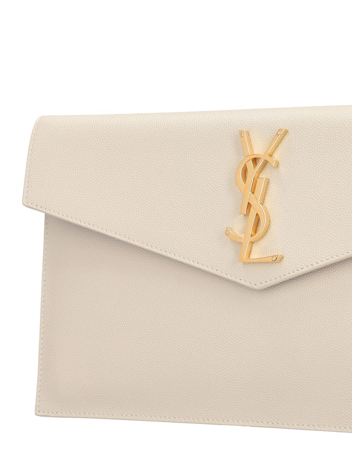 Shop Saint Laurent Uptown Leather Envelope Clutch In Crema Soft