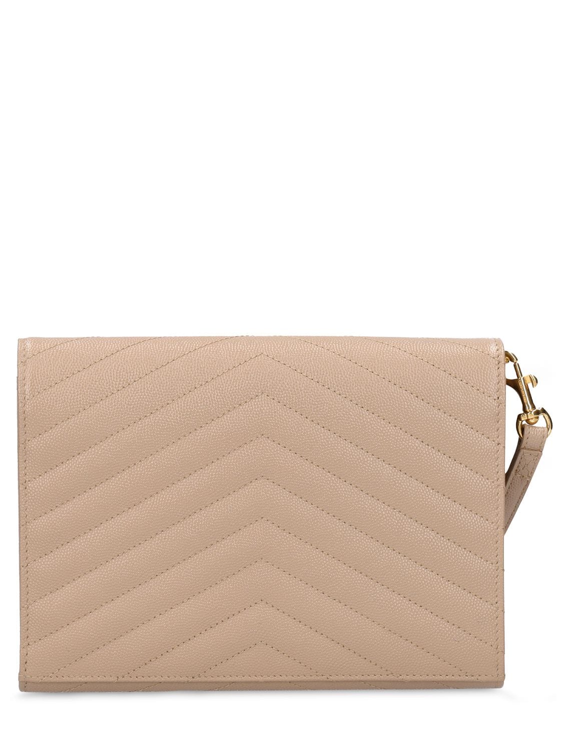 Shop Saint Laurent Cassandre Leather Clutch In Dark Beige