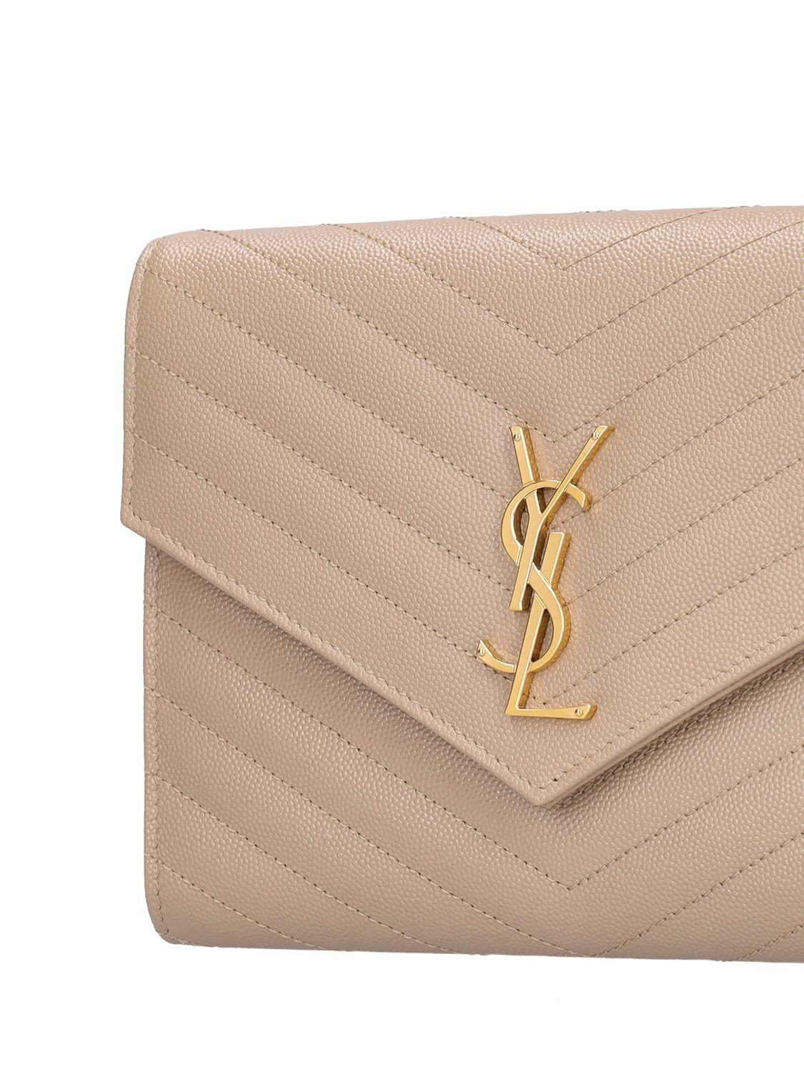 Shop Saint Laurent Cassandre Leather Clutch In Dark Beige