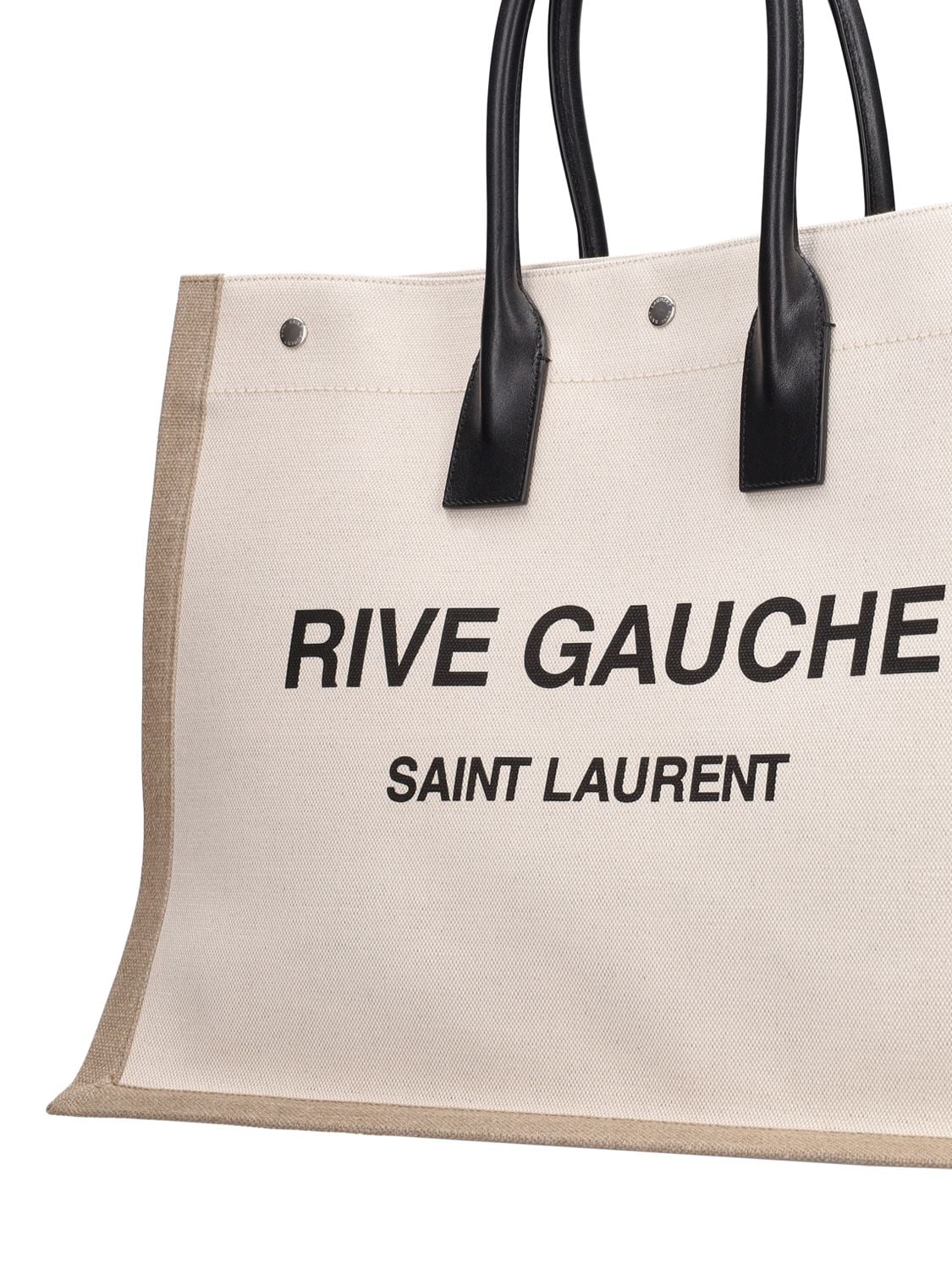 Shop Saint Laurent Rive Gauche Canvas Tote Bag In Greggio,na