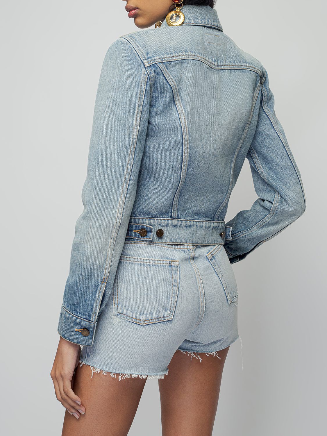 Shop Saint Laurent Slim Fit Cotton Denim Shorts In Beverly Blue