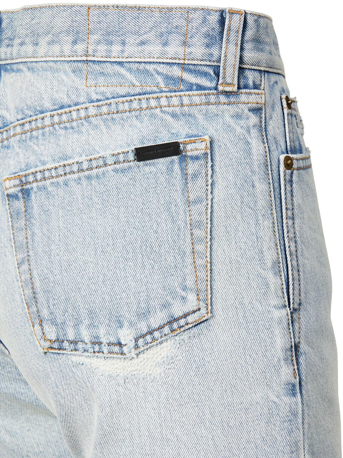 Shop Saint Laurent Slim Fit Cotton Denim Shorts In Beverly Blue