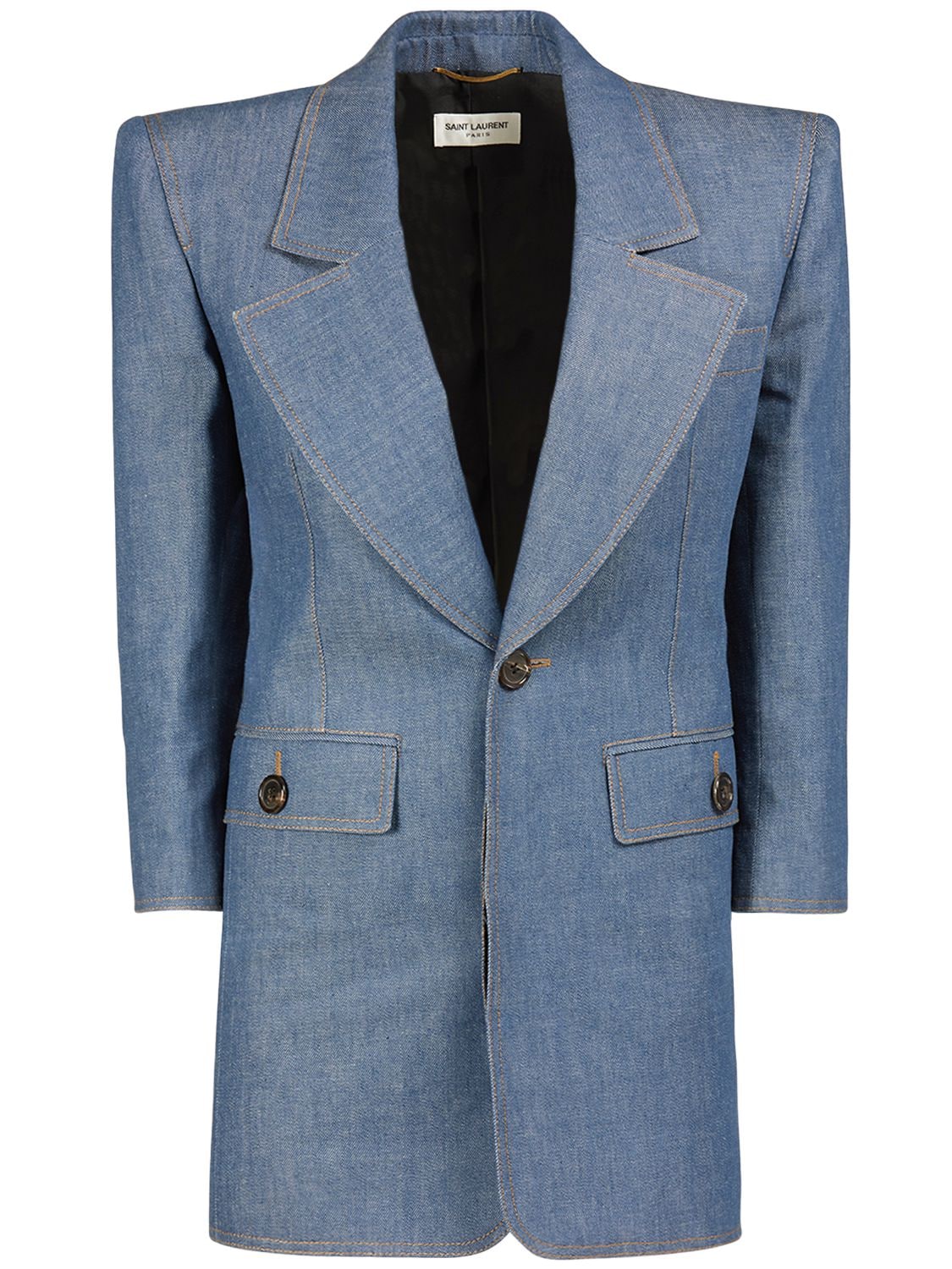 SAINT LAURENT COTTON DENIM BLAZER DRESS