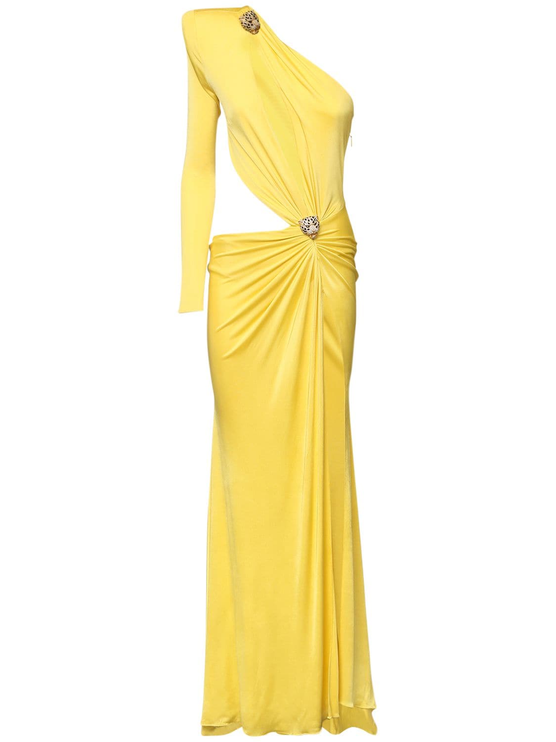 Roberto Cavalli Asymmetric Fluid Jersey Long Dress In Yellow | ModeSens
