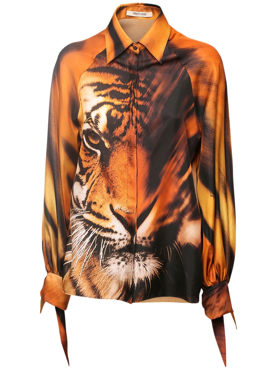 Oversized Tiger Print Silk Satin Shirt