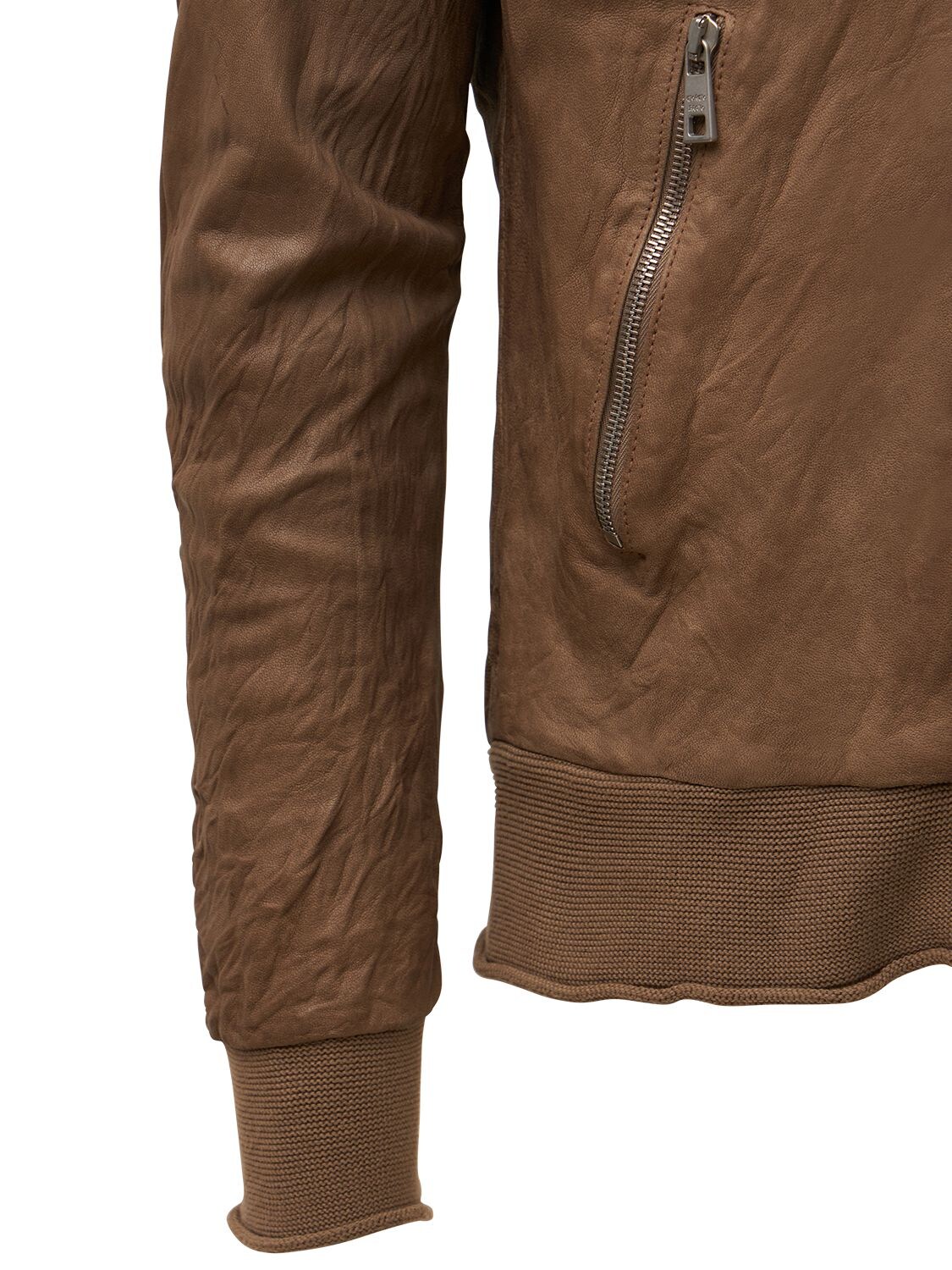 Shop Giorgio Brato Brushed Leather Bomber Jacket In Brown